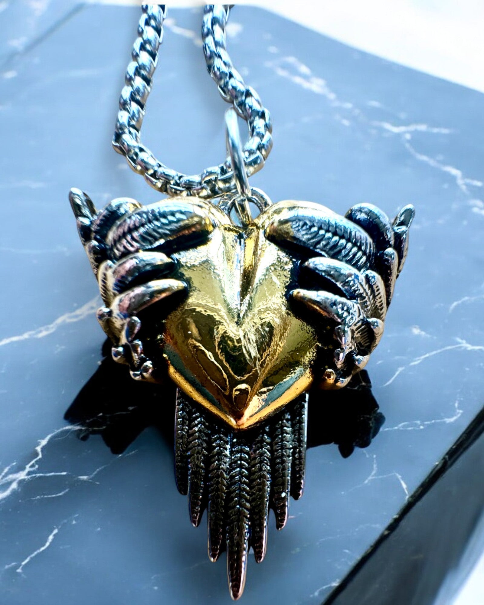 Amulet Heart Shooter Dark Wings of Love, possibility of personalization with engraving for a gift