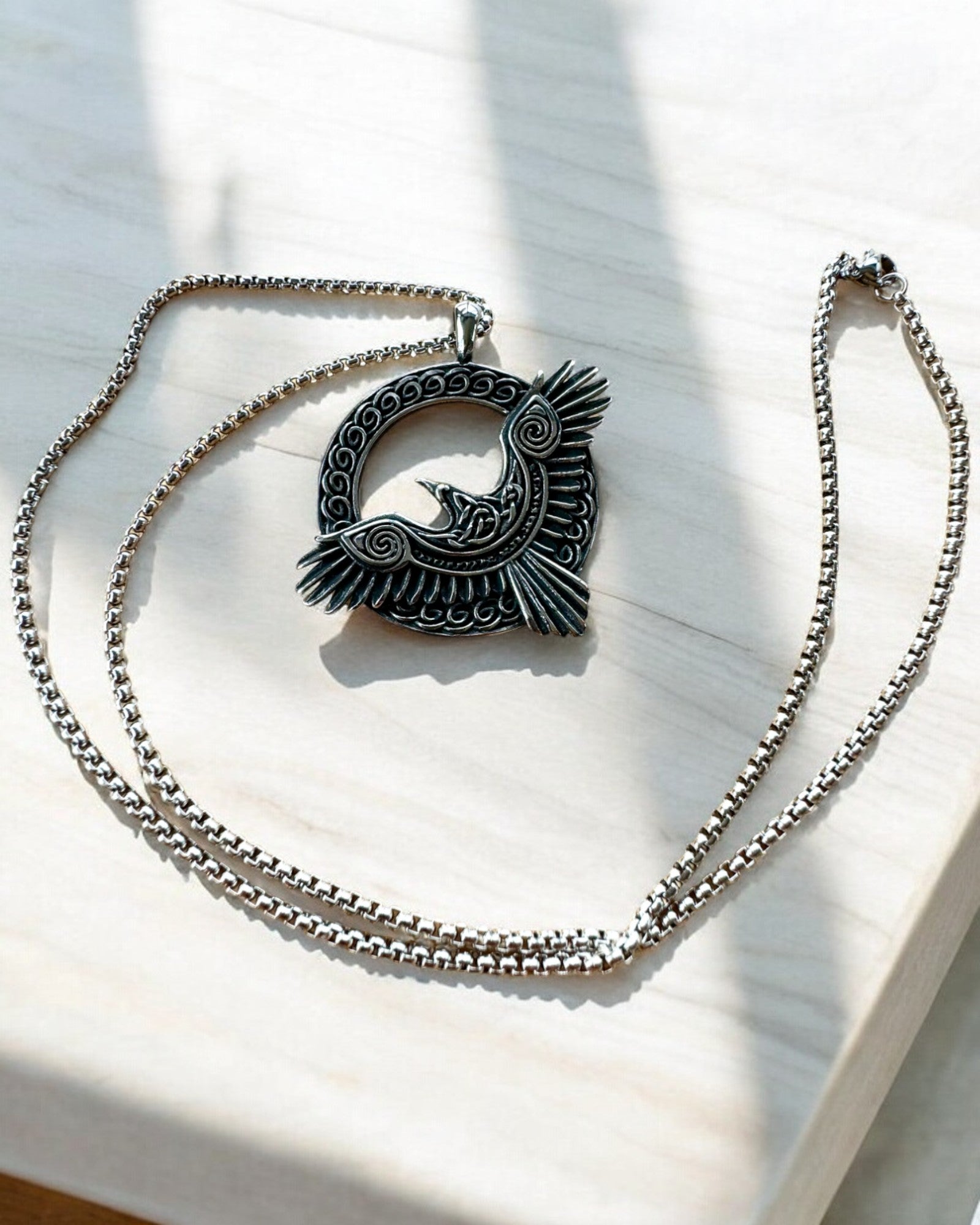 Amulet of the Steel Falcon - Necklace with engraving, inspired by Celtic art, as a gift