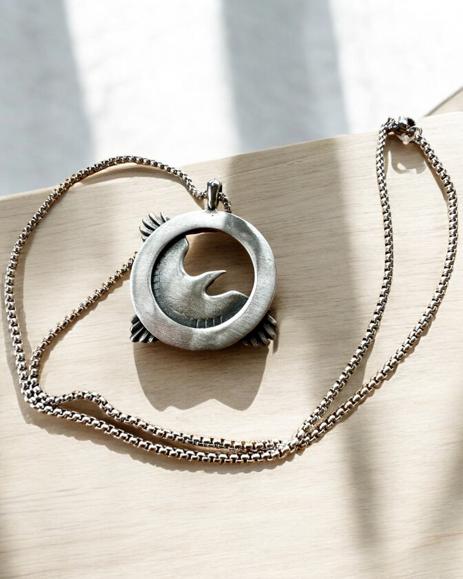 Amulet of the Steel Falcon - Necklace with engraving, inspired by Celtic art, as a gift