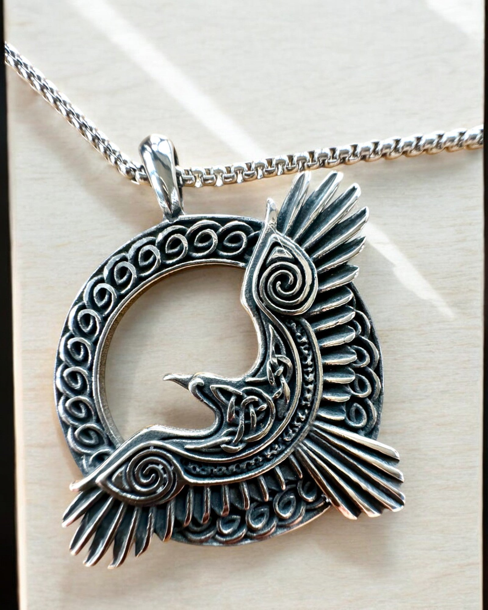 Amulet of the Steel Falcon - Necklace with engraving, inspired by Celtic art, as a gift