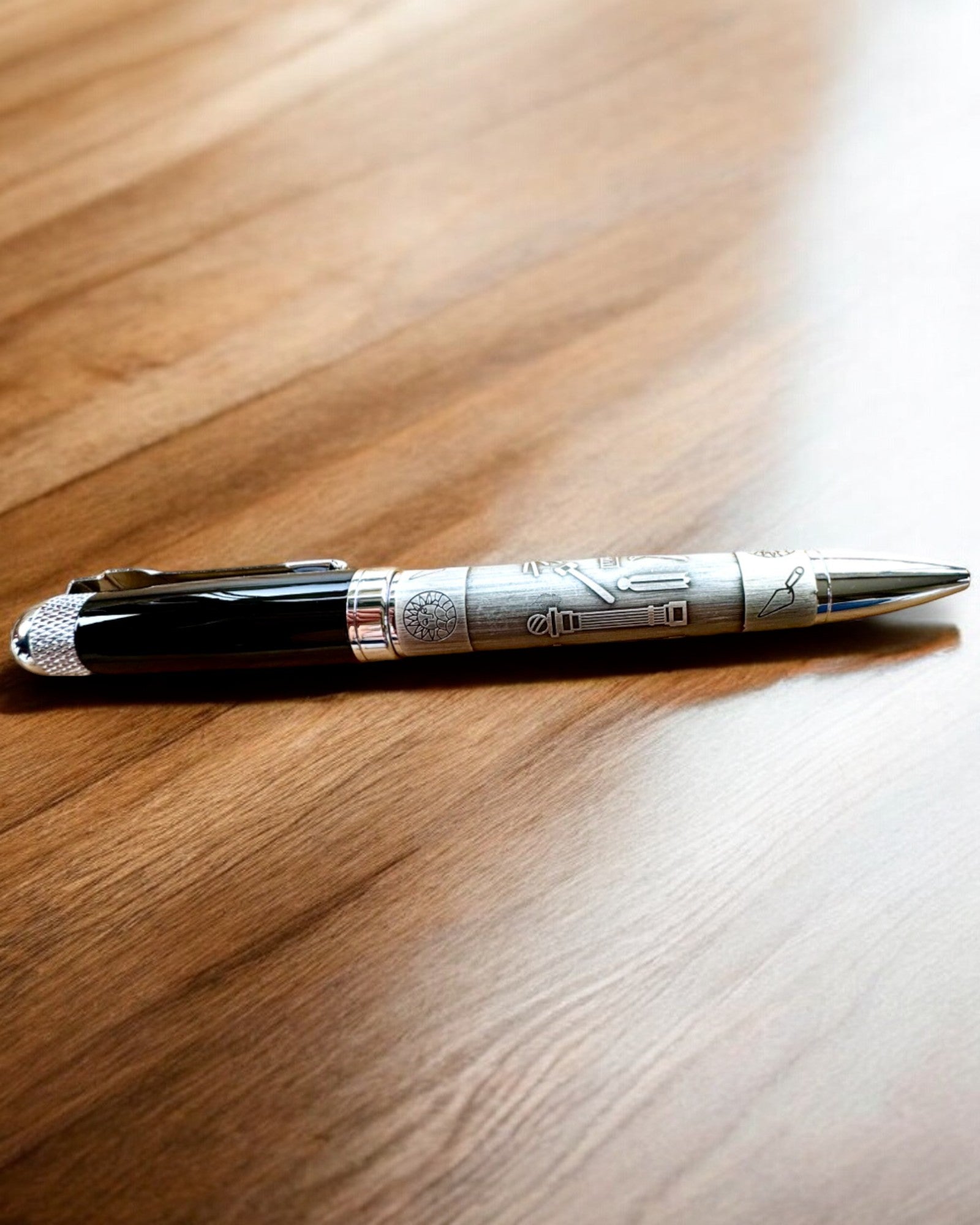 Elegant Pen "Masterful Harmony" with Engraving Option - Symbolic Motifs, Ancient Silver, personalization with engraving available as a gift