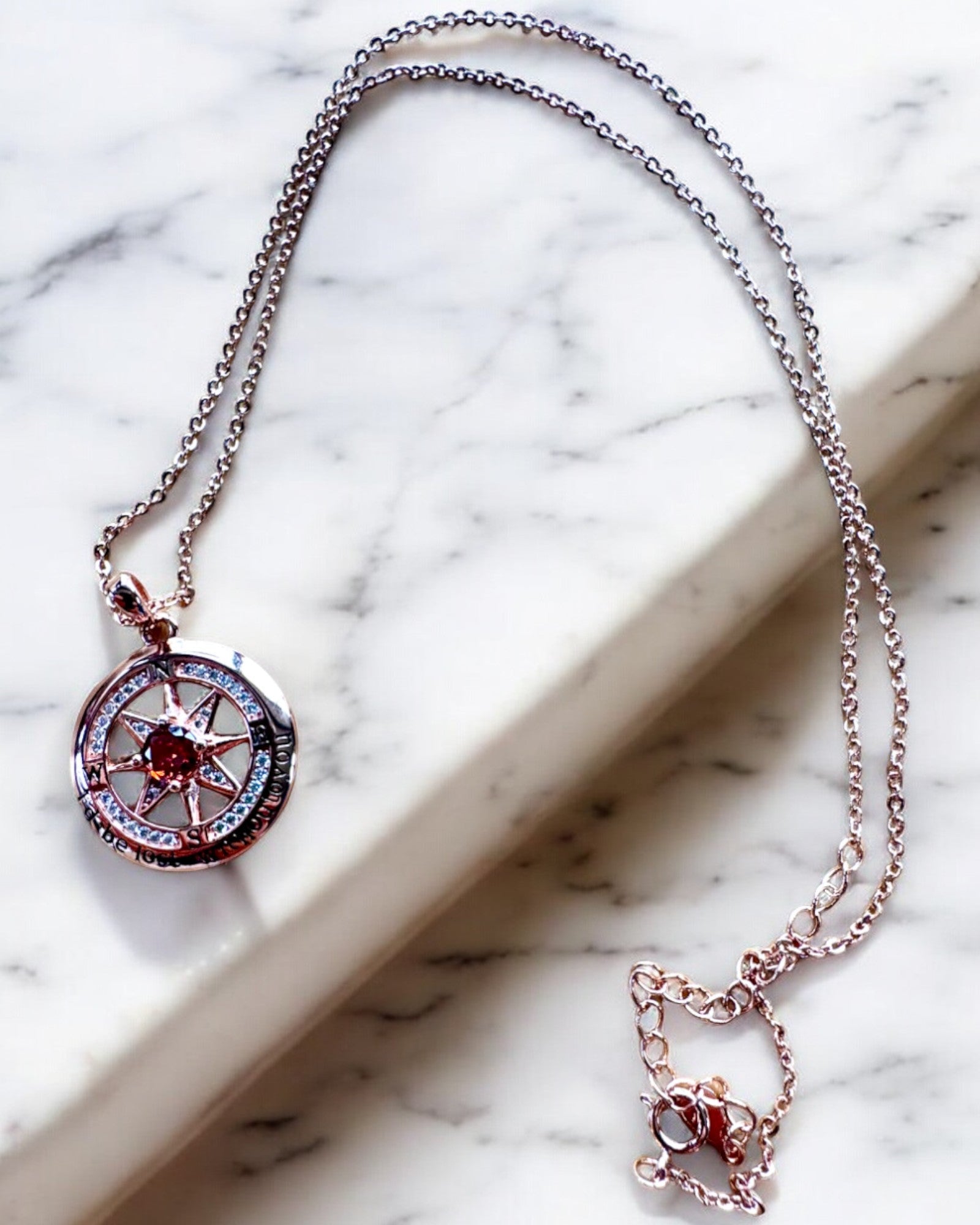 Necklace "Compass of Love" with zirconia, customizable with engraving