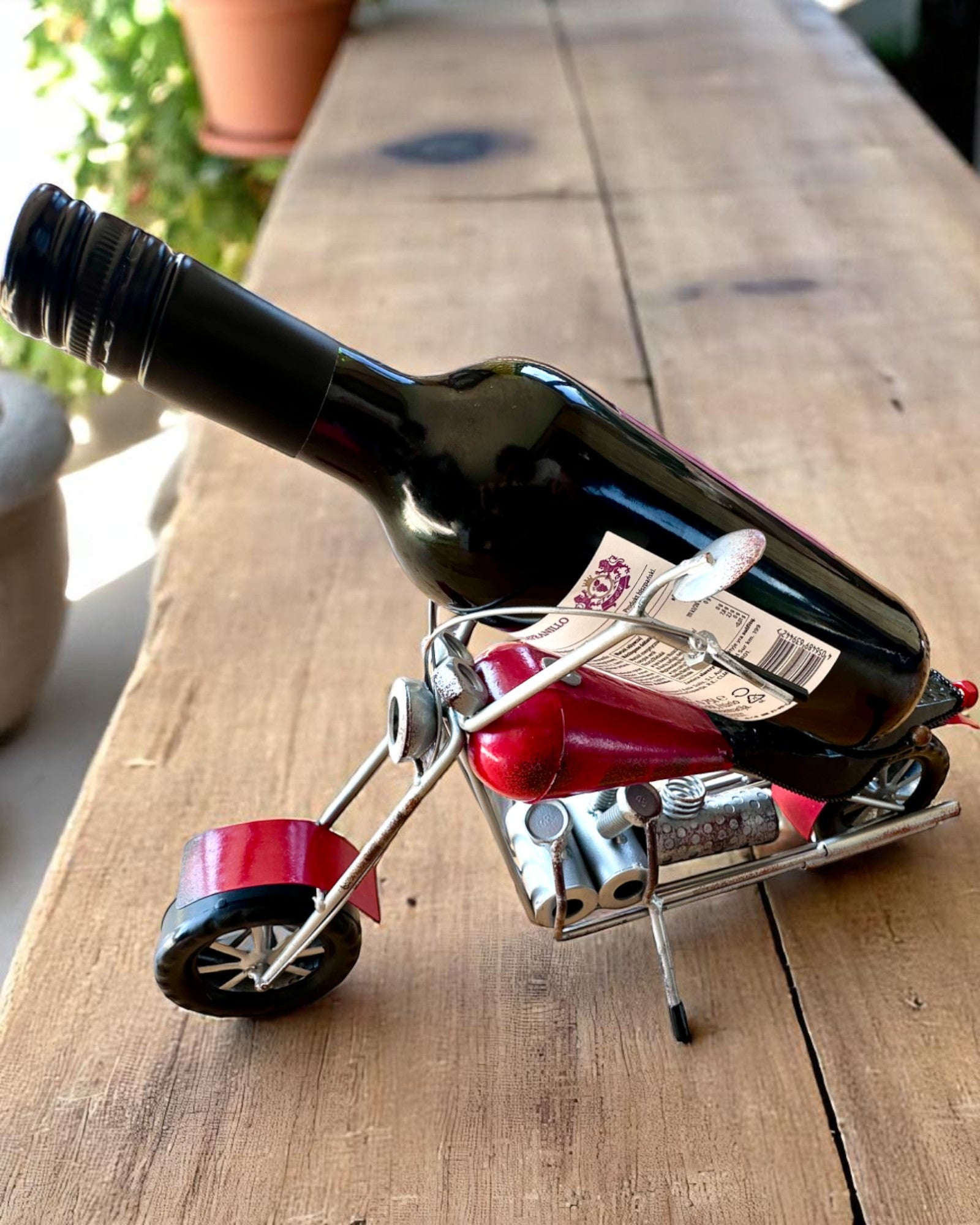 Metal Wine Rack 40 cm long, in the shape of a motorcycle with engraving option for a gift