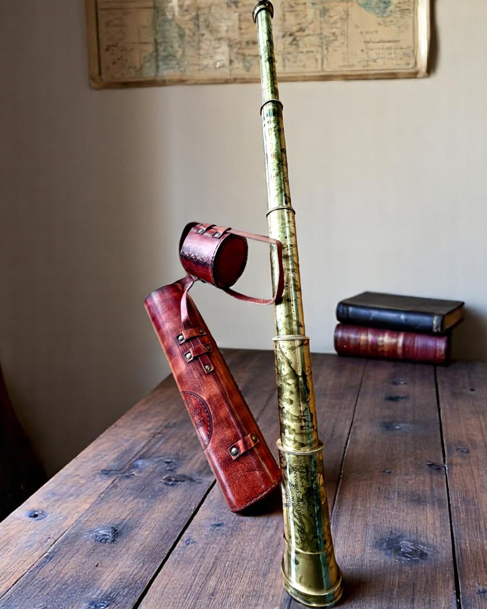 Royal Spyglass "Voyager 1818" – Exclusive, Brass, 83 cm, Handcrafted, Genuine Leather Case – Collector's Edition, Customization with Engraving for Gift