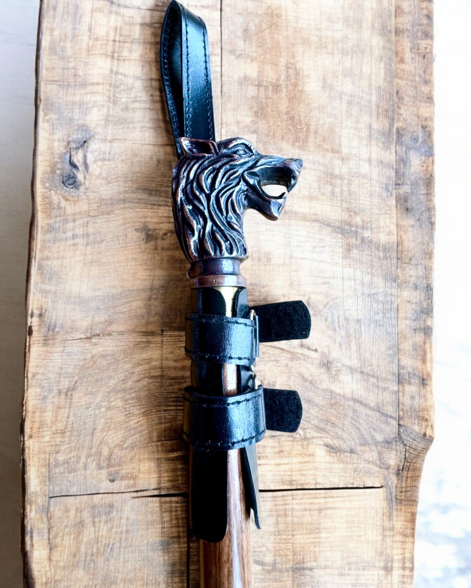 Black Panther Cane Cover with Engraving Option - Handcrafted from Natural Leather