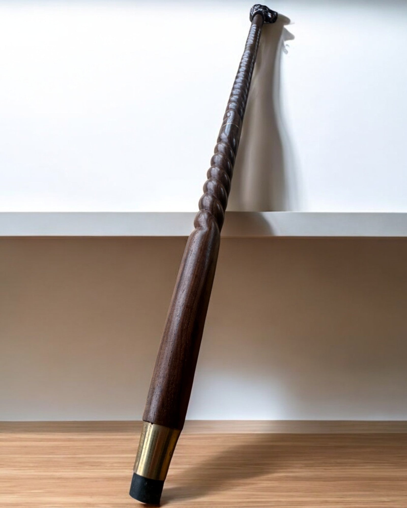 Wolf Guardian Hand-Carved Walking Cane, Wooden, customizable with engraving