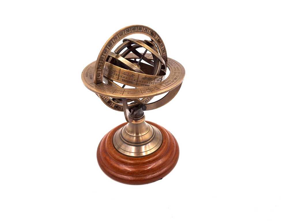 Decorative Brass Astrolabe on a Wooden Base - NI351