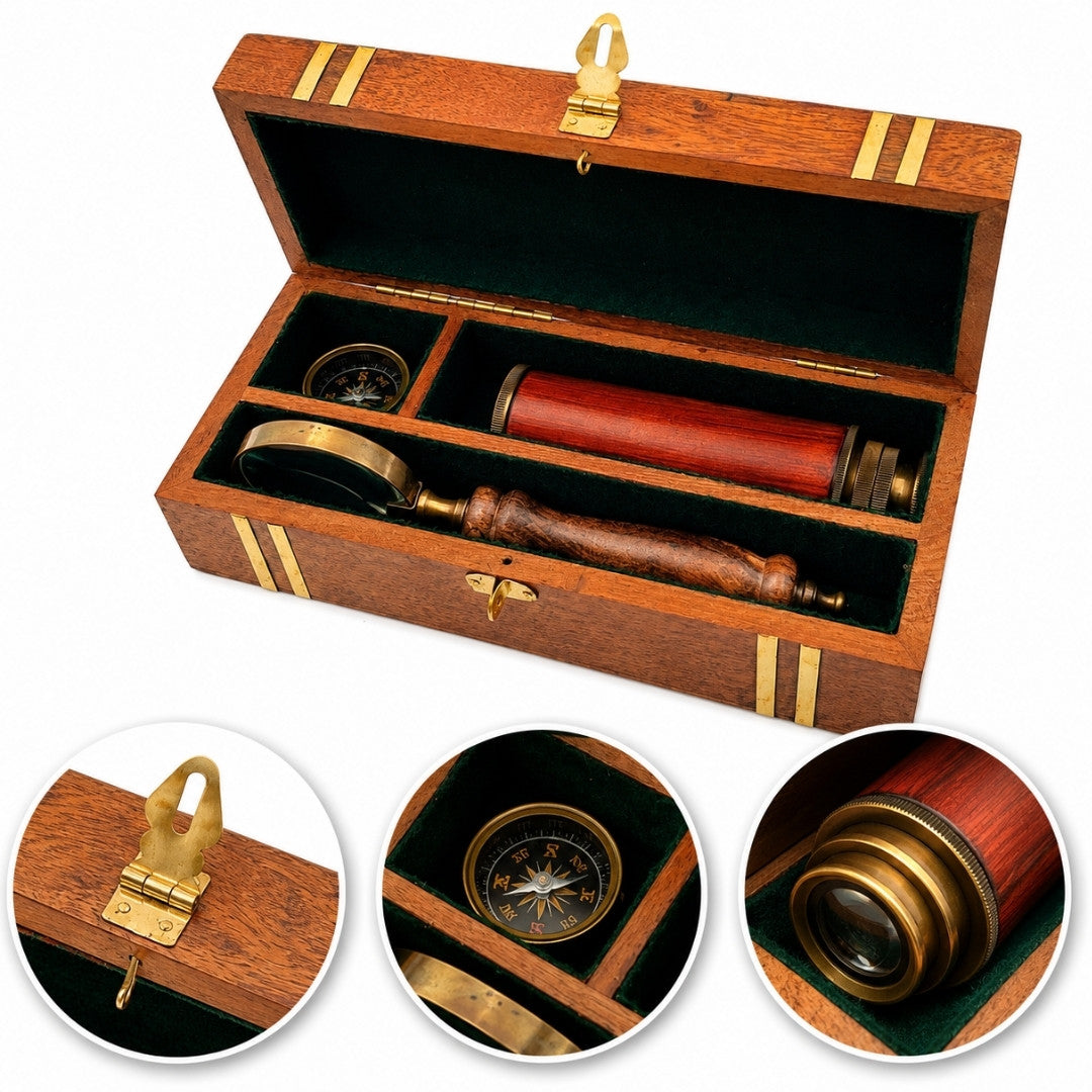 Exclusive Retro Gift Set – Spyglass, Compass and Magnifying Glass - NC102369