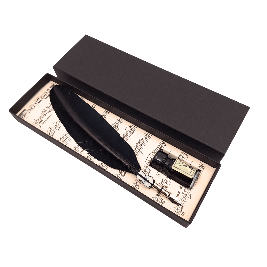 Calligraphy Set - Black Goose Feather Quill with Nib + Ink - 1027