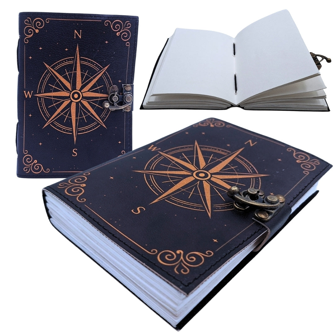 Retro Leather Notebook with Compass Rose – Gift for a Sailor - AH09