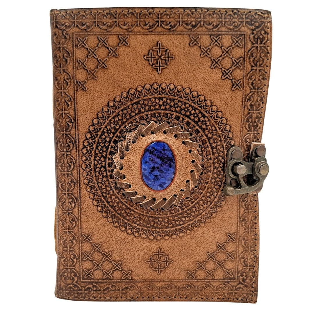 Retro Leather Notebook with Stone - Buffalo Leather - AH16