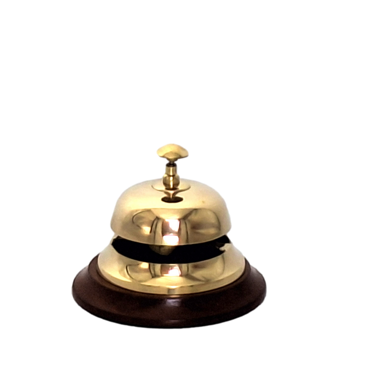 Brass hotel gong on a wooden base - TB27/4