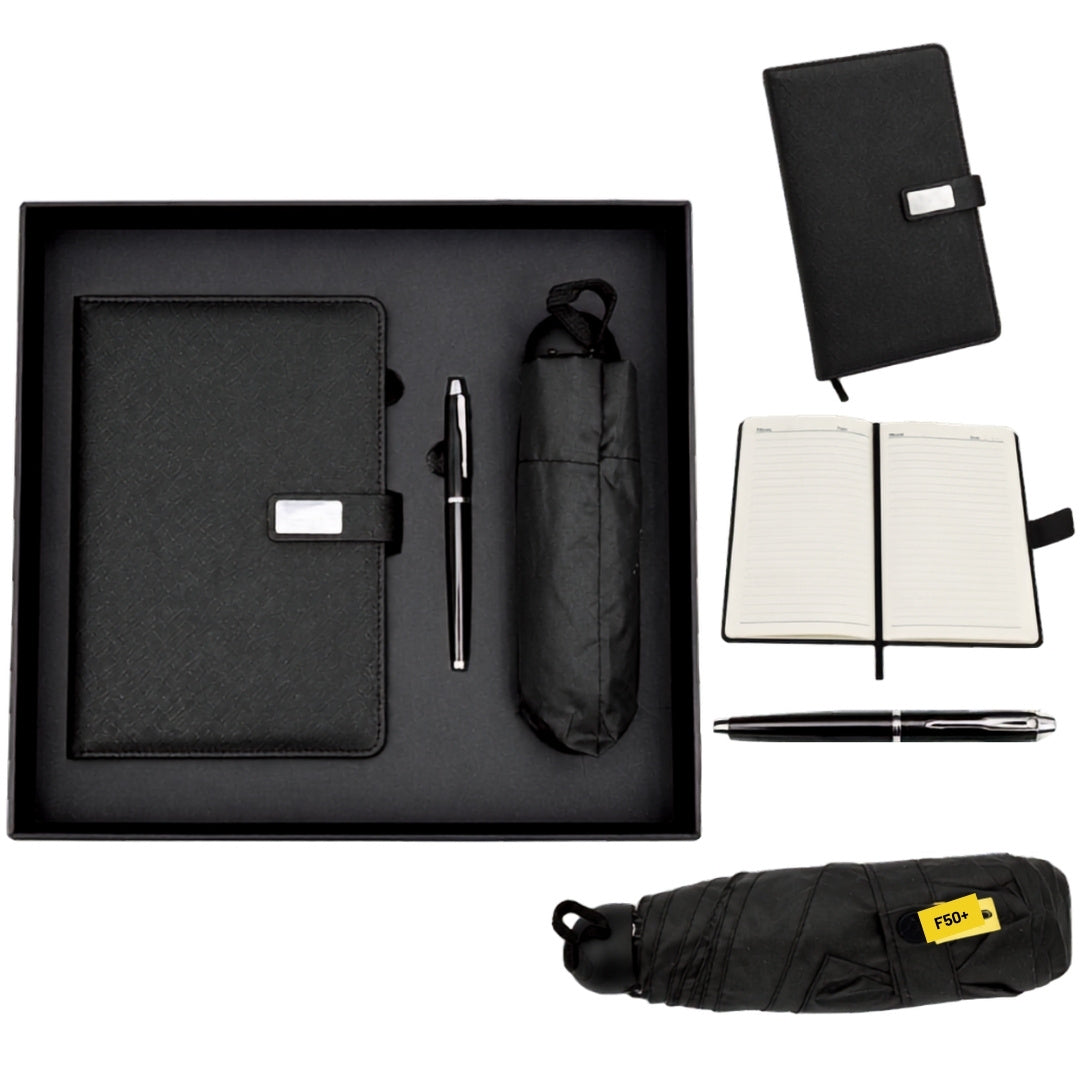 Elegant Gift Set - Leather Notebook with Umbrella and Pen in a Gift Box - EE12