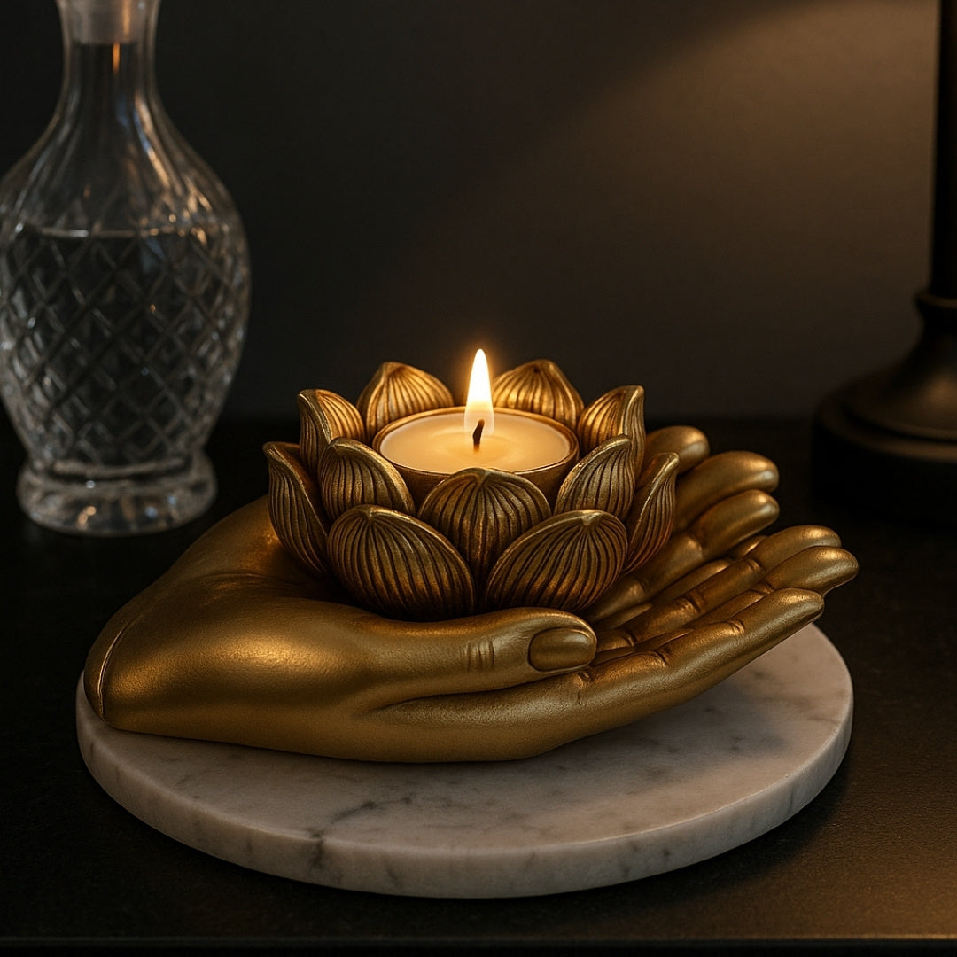 Gold Glamour Tealight Candle Holder – Hand – 311FJZ