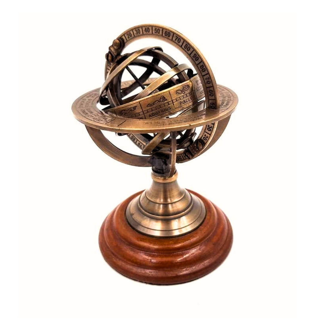 Decorative Brass Astrolabe on a Wooden Base - NI351