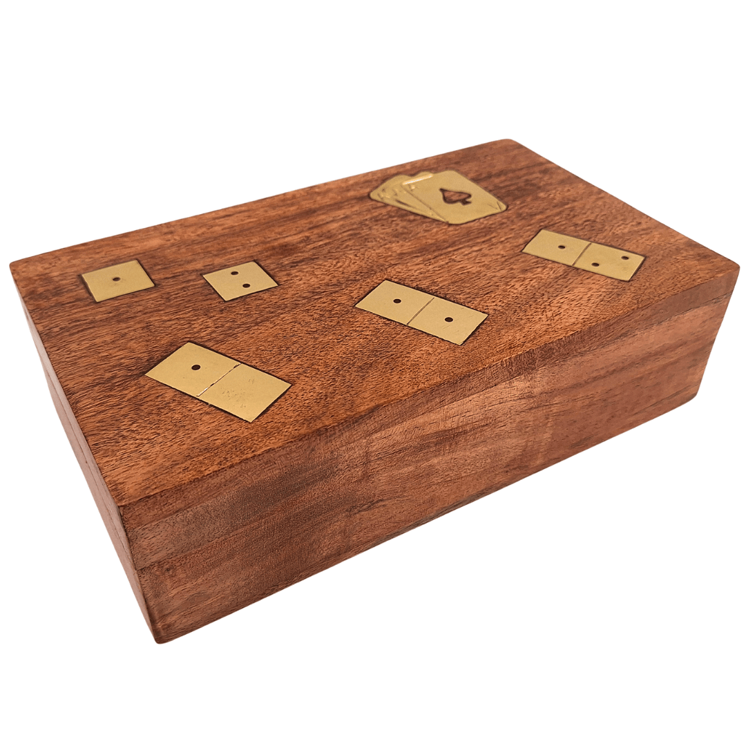 3-in-1 Game Set in a Wooden Box: Cards, Dominoes, Dice - DNU-011
