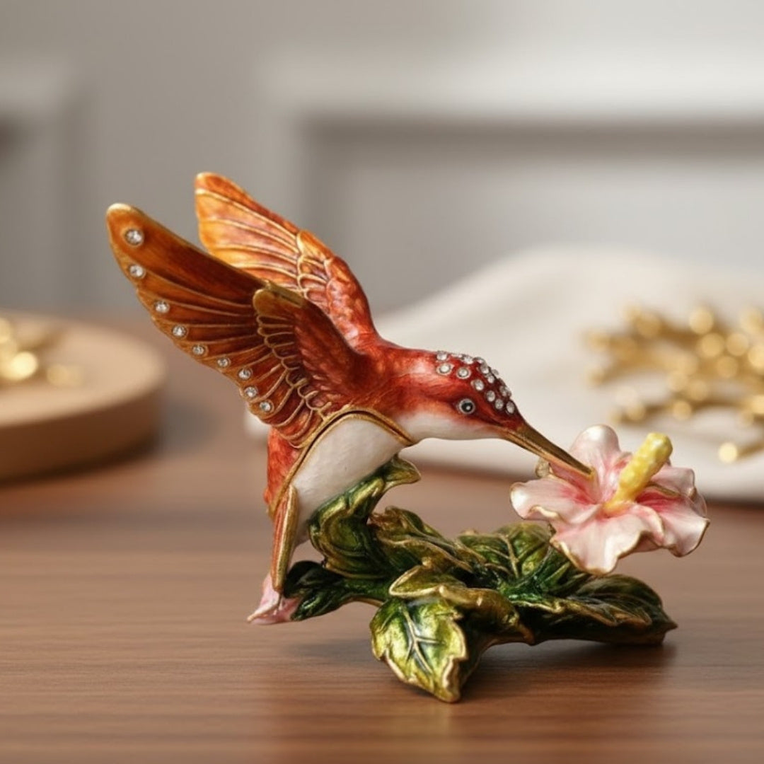 Exclusive Small Jewelry Trinket Box Decorated with Crystals – Hummingbird – HX357