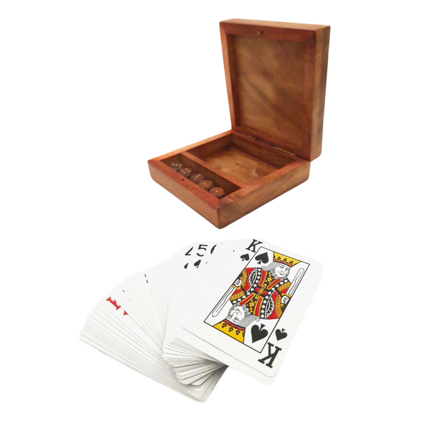 PRODUCT DEFECT: Elegant Game Set - Deck of Cards and Dice in a Wooden Box OUTLET- DNU-010AB