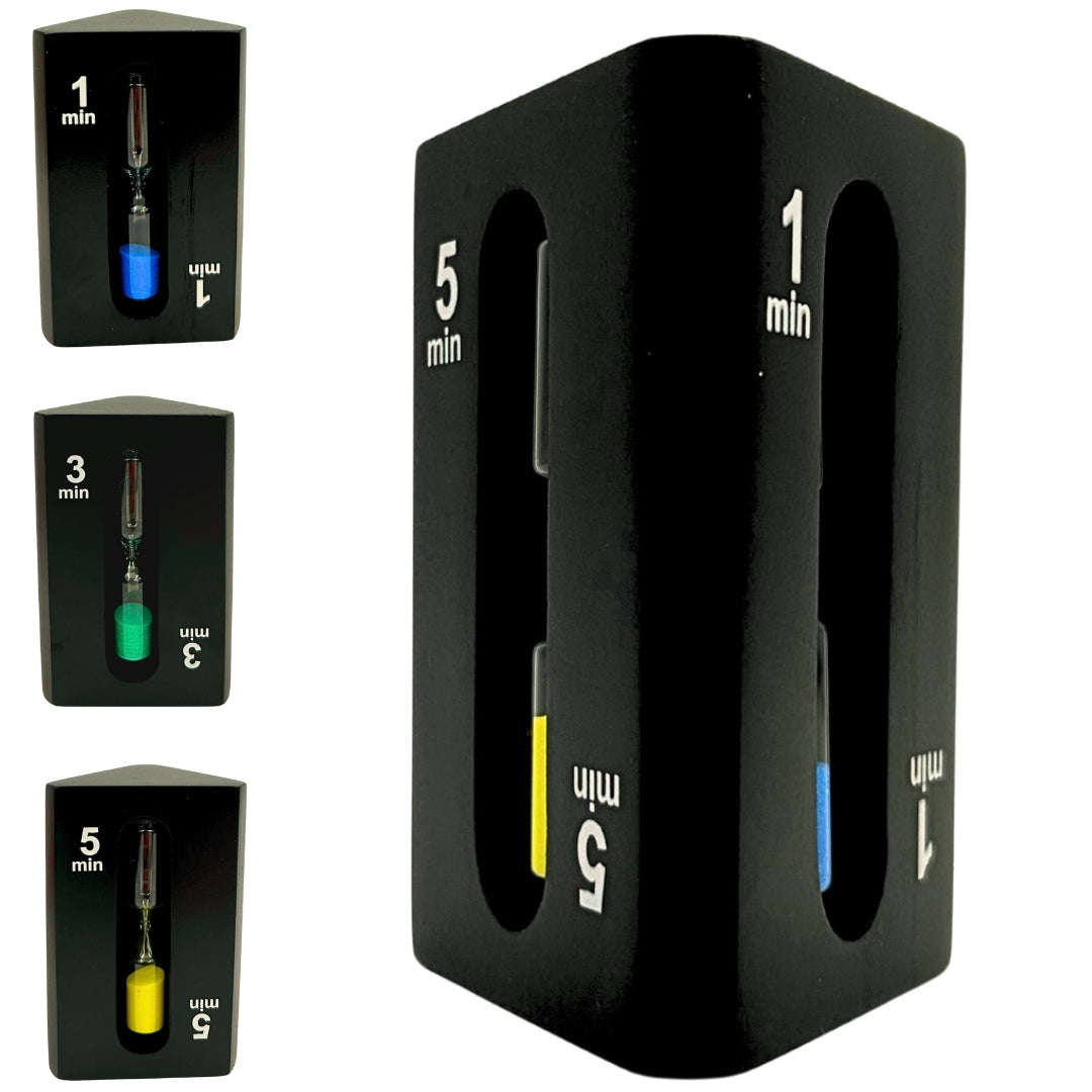 1-3-5 Minute Three-Sided Black Hourglass - Ideal for Board Games - STW6