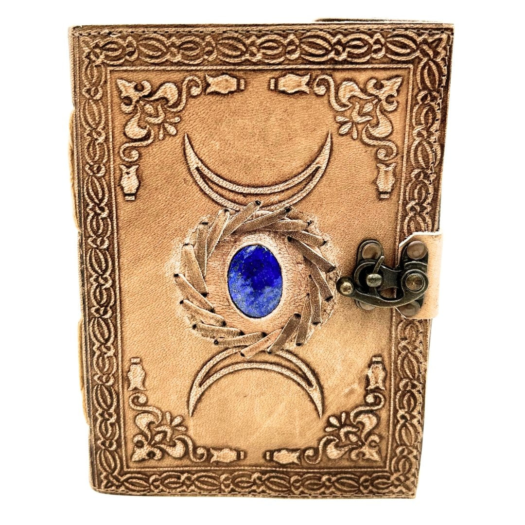 Retro Leather Notebook with Stone and Moon Phases – 200 Pages 150 GSM – H076