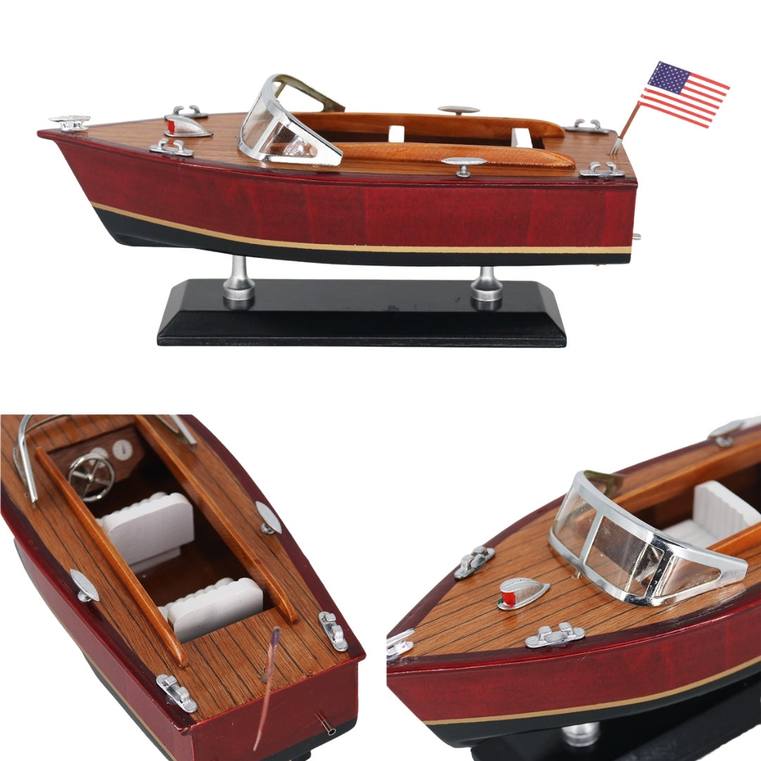 Wooden Motorboat Model – Classic Motorboat 26cm – Office Decoration – MOT04ML