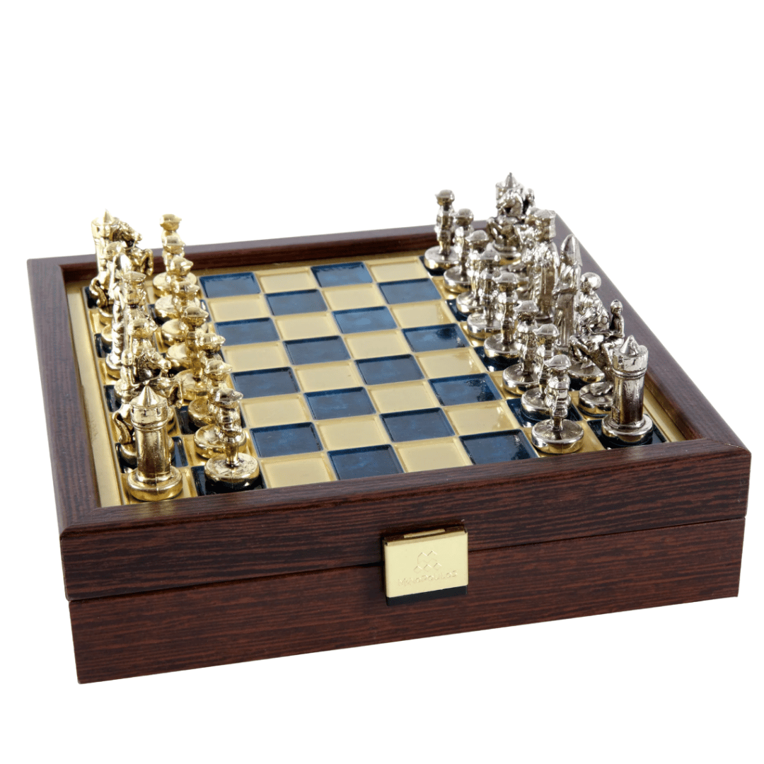 Elegant Premium Brass Chess Set 20x20cm Byzantium with Personalized Engraving - Ideal Gift for Chess Players and History Enthusiasts - Handcrafted Pieces with Gold and Silver Finish