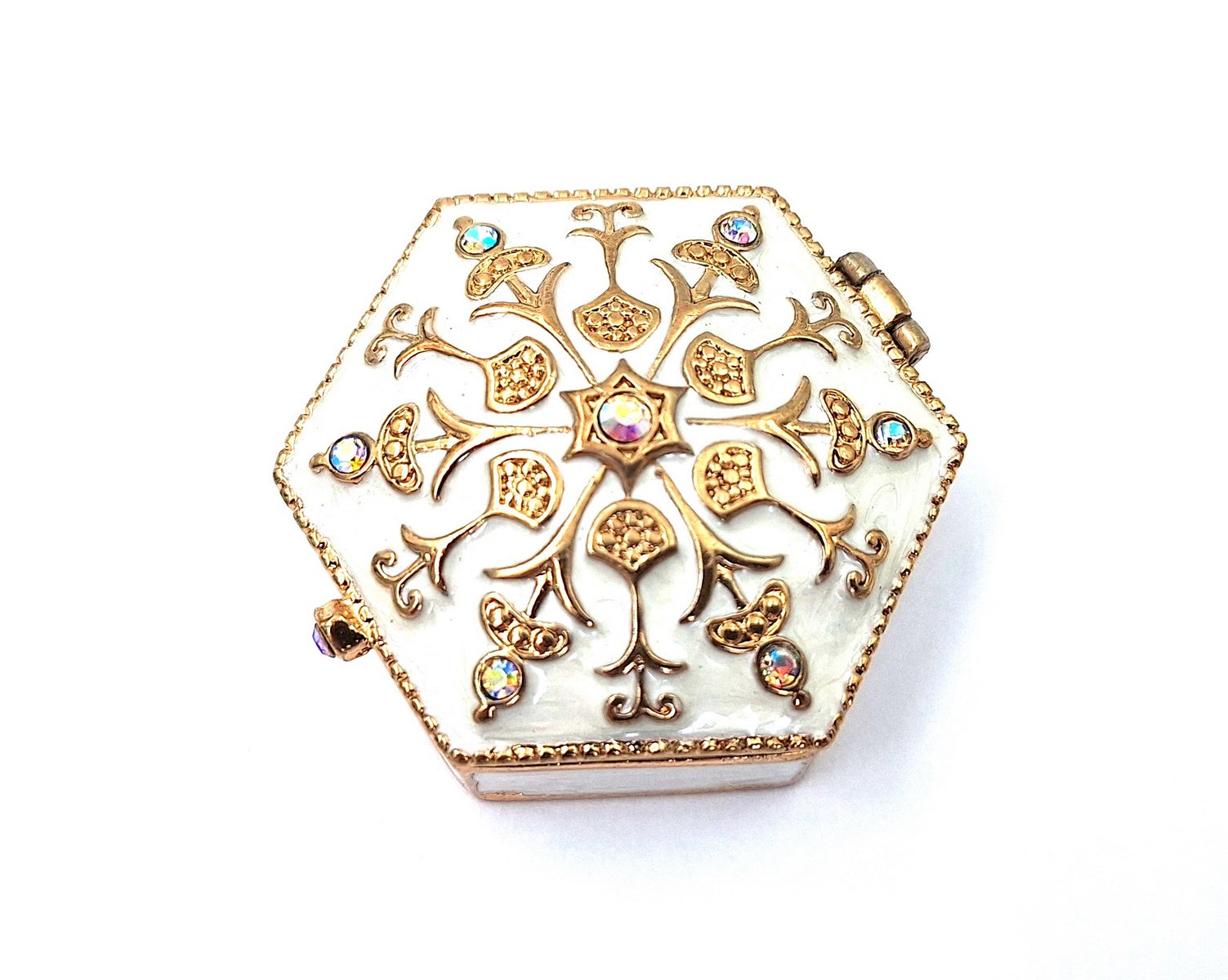 Richly Decorated Metal Gift Box with Crystals - B0035-08WH