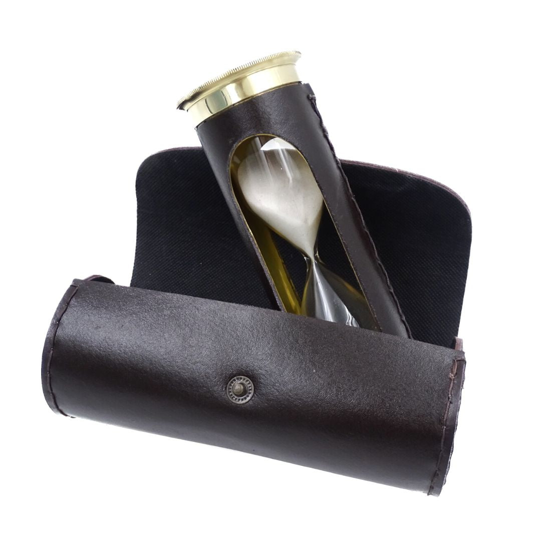 5-Minute Hourglass with World Clock and Perpetual Calendar in a Leather Case - STPL133/6