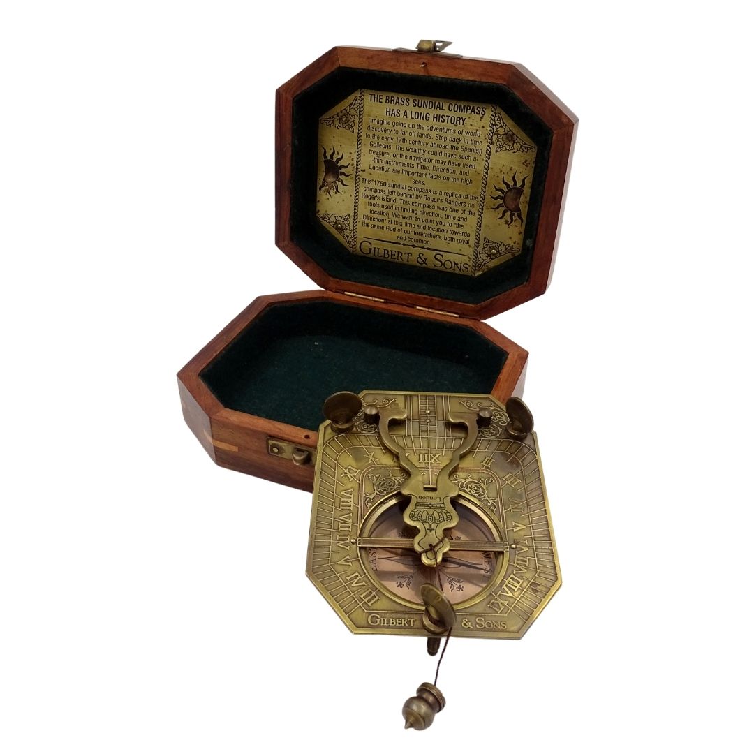 Sundial with Compass in a Wooden Box – Retro Gift for a Traveler – SUN-0106