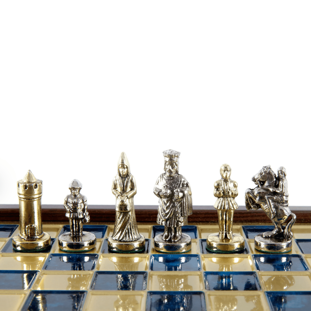 Elegant Premium Brass Chess Set 20x20cm Byzantium with Personalized Engraving - Ideal Gift for Chess Players and History Enthusiasts - Handcrafted Pieces with Gold and Silver Finish