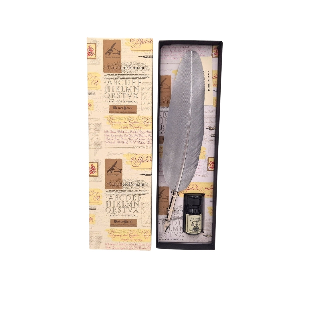 Calligraphy Set - Silver Goose Quill with Nib + Ink – 7262/A