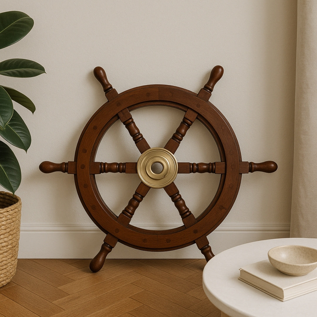Wooden Steering Wheel – 45 cm - Retro Nautical Decoration - NC1402A