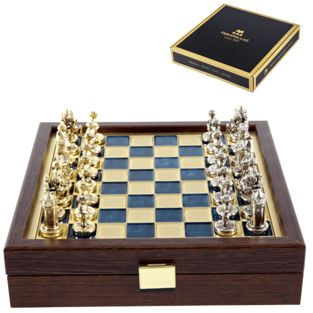 Elegant Premium Brass Chess Set 20x20cm Byzantium with Personalized Engraving - Ideal Gift for Chess Players and History Enthusiasts - Handcrafted Pieces with Gold and Silver Finish