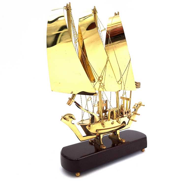 Brass Ship on a Wooden Base - 30cm - N-3615A