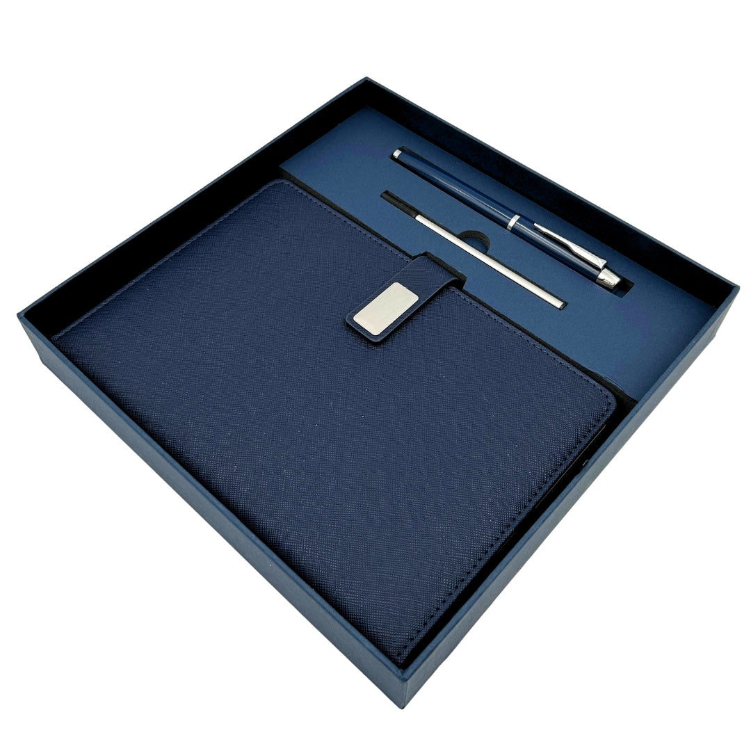 Elegant Gift Set Navy Blue Leather A5 Notebook with Pen in a Gift Box - EE13