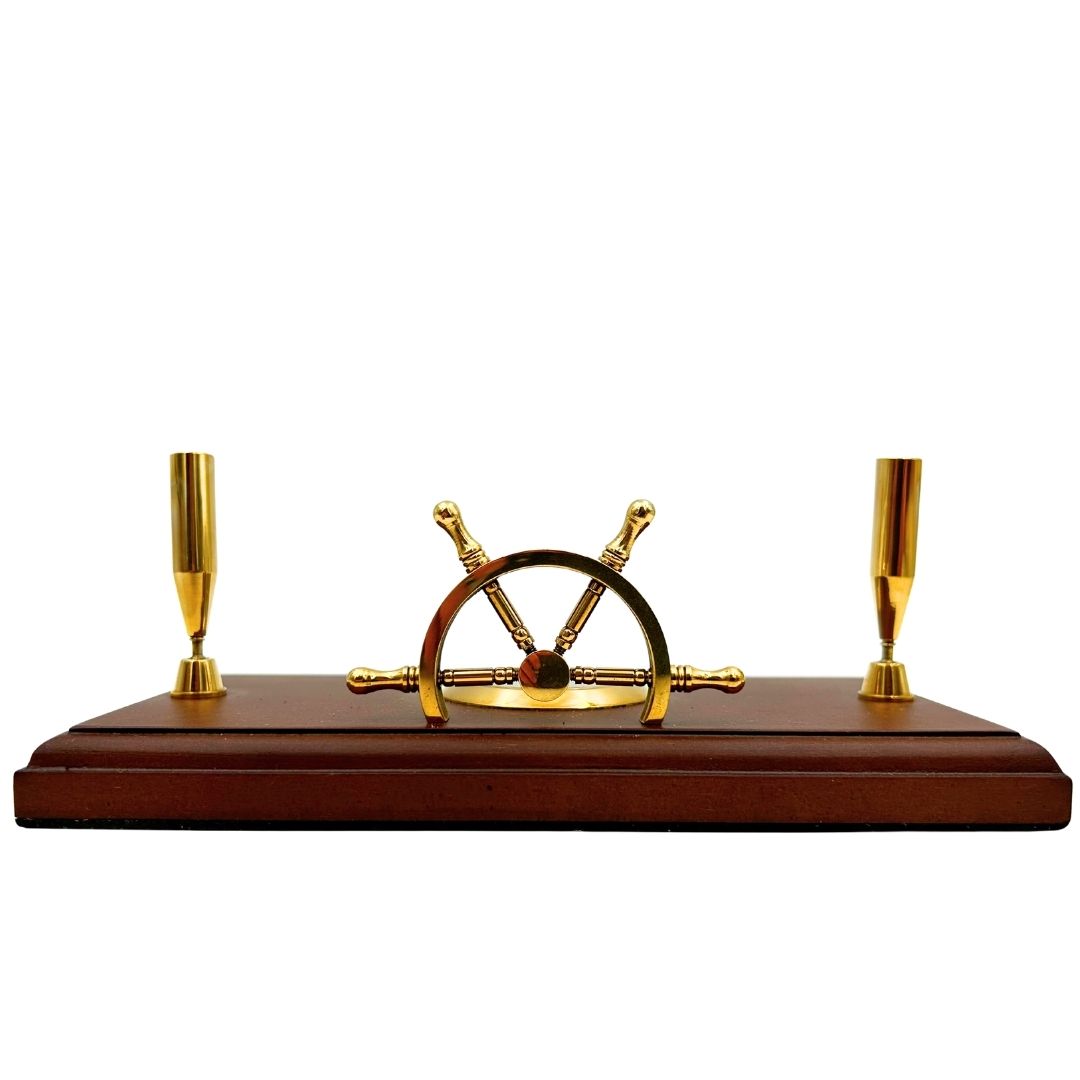 Nautical Desk Set – Ship's Wheel, Compass, Pen Holders – TT019