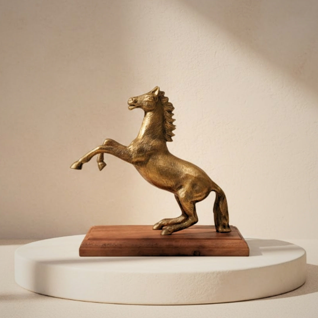 Horse - Aluminum Figurine on a Wooden Base - NI9537