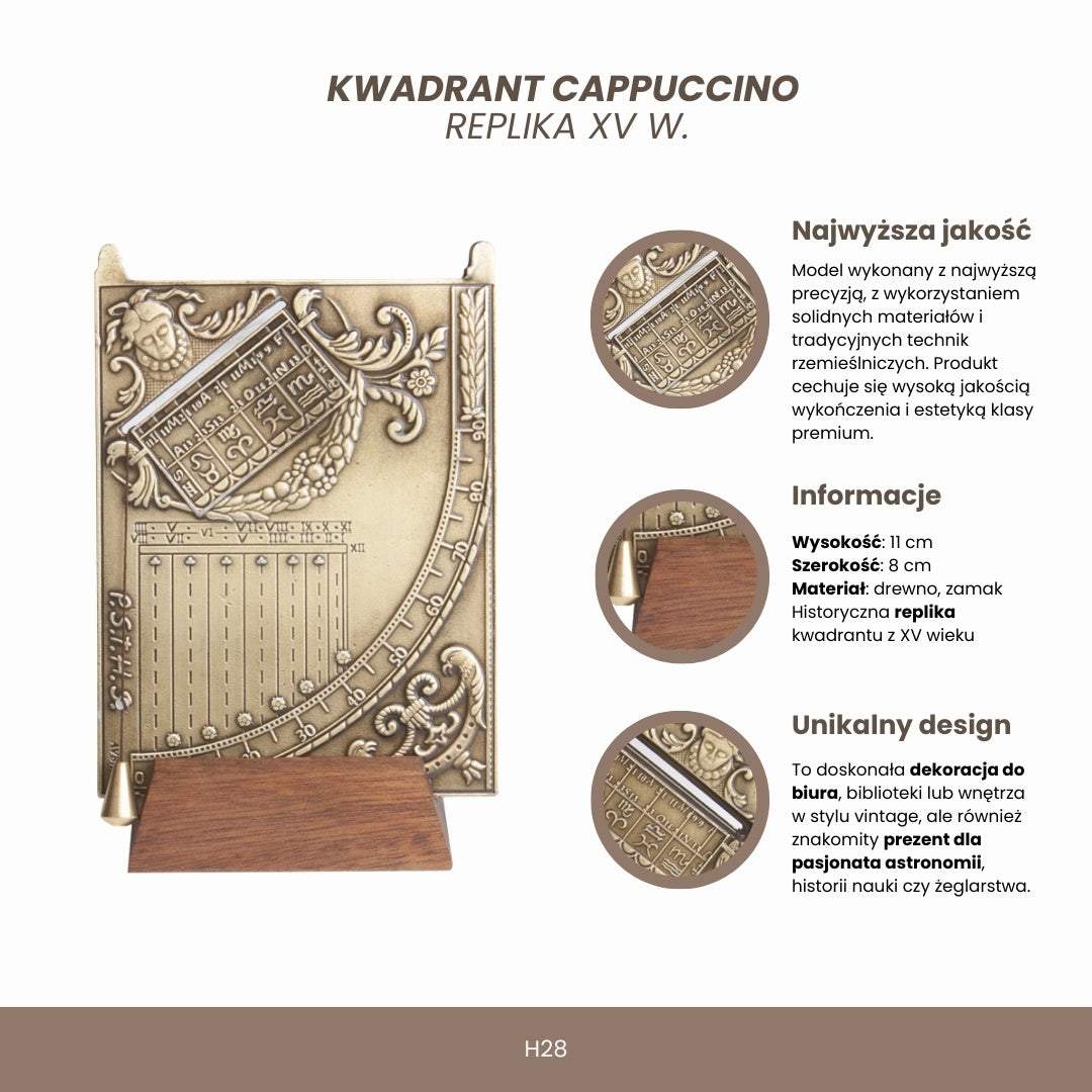 Cappuccino Quadrant – 15th-Century Replica - Gift for an Astronomer or Sailor – H28