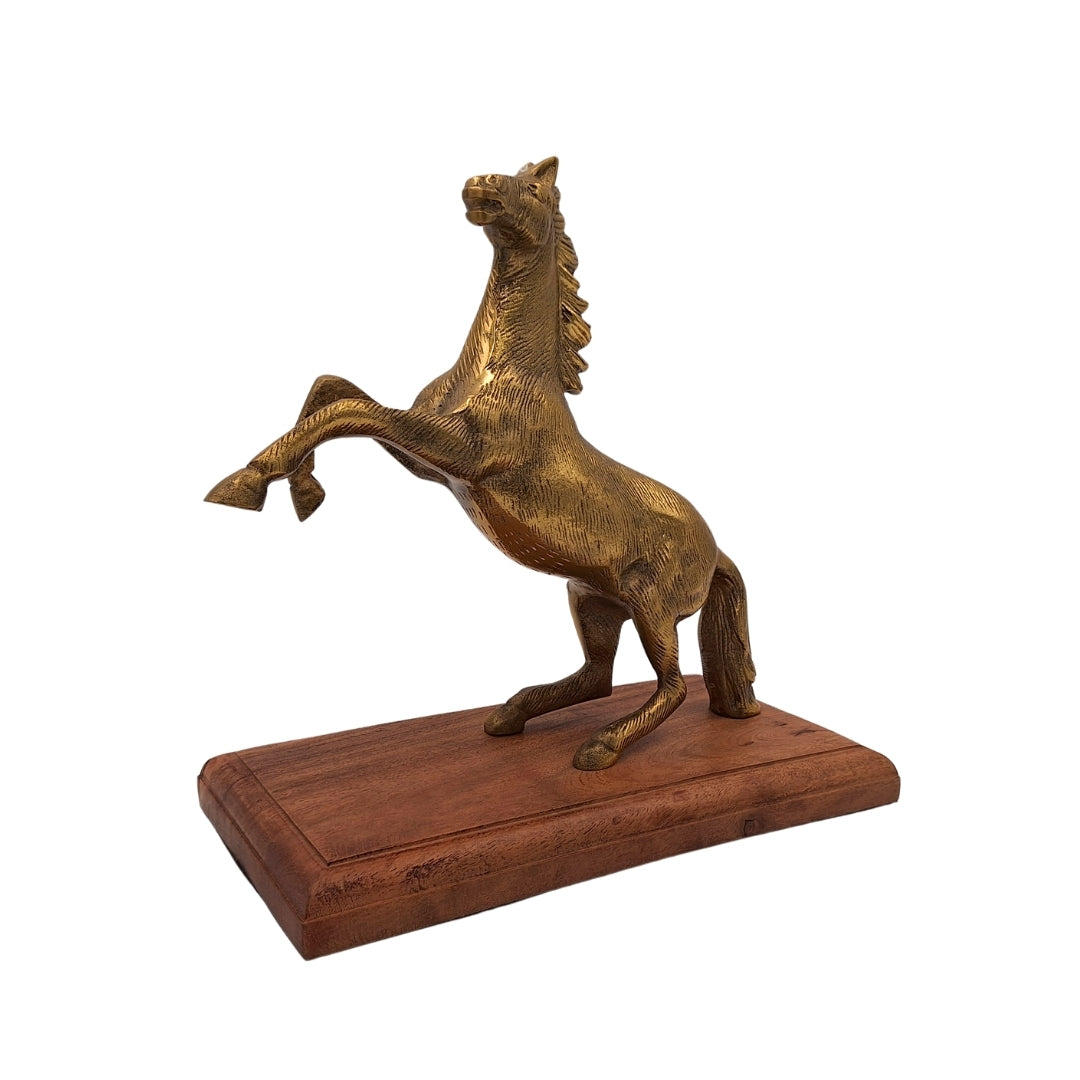 Horse - Aluminum Figurine on a Wooden Base - NI9537