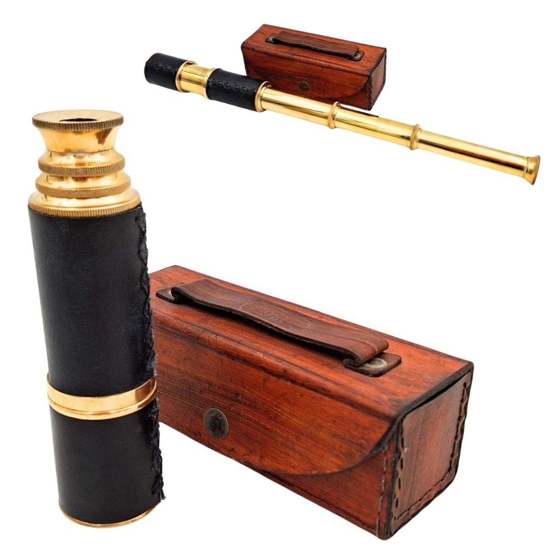 Retro Brass Captain's Spyglass in a Leather Case with Custom Engraving