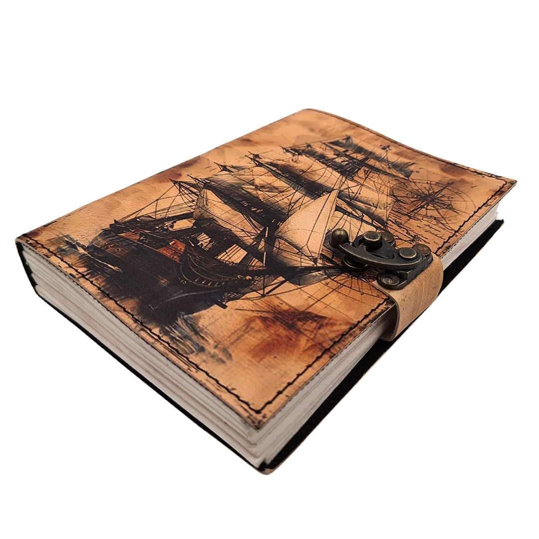 Retro Nautical Leather Notebook with Sailing Ship - Gift for a Sailor – AH11