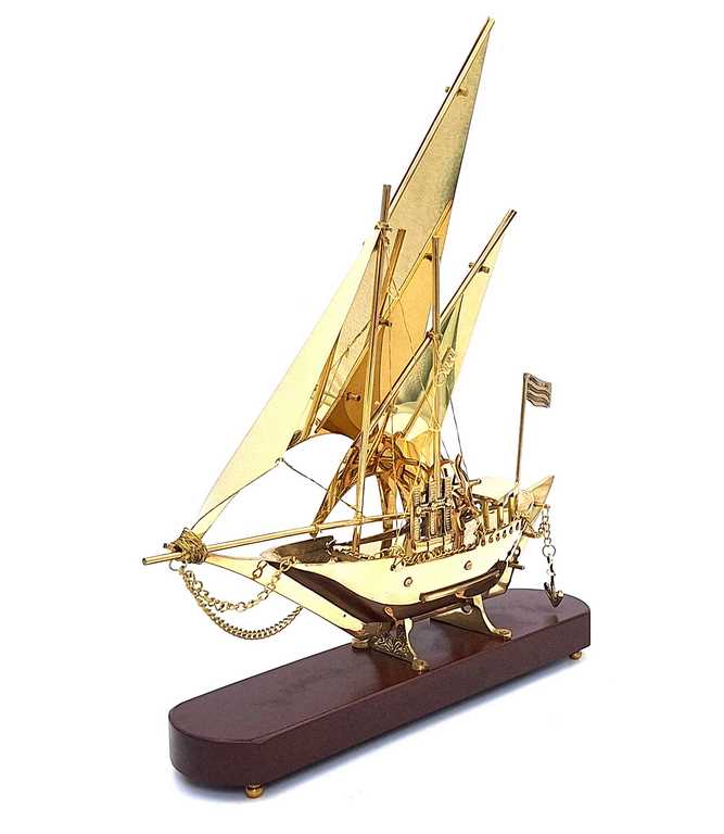 Brass Ship on a Wooden Base 43cm - N-4453