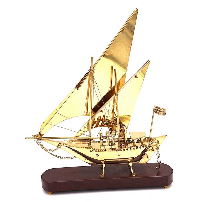 Brass Ship on a Wooden Base 43cm - N-4453