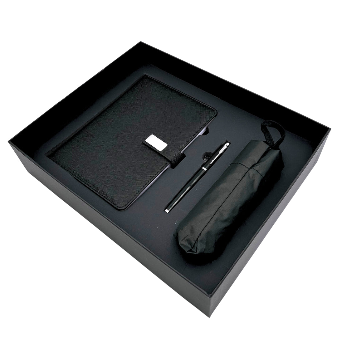 Elegant Gift Set - Leather Notebook with Umbrella and Pen in a Gift Box - EE12