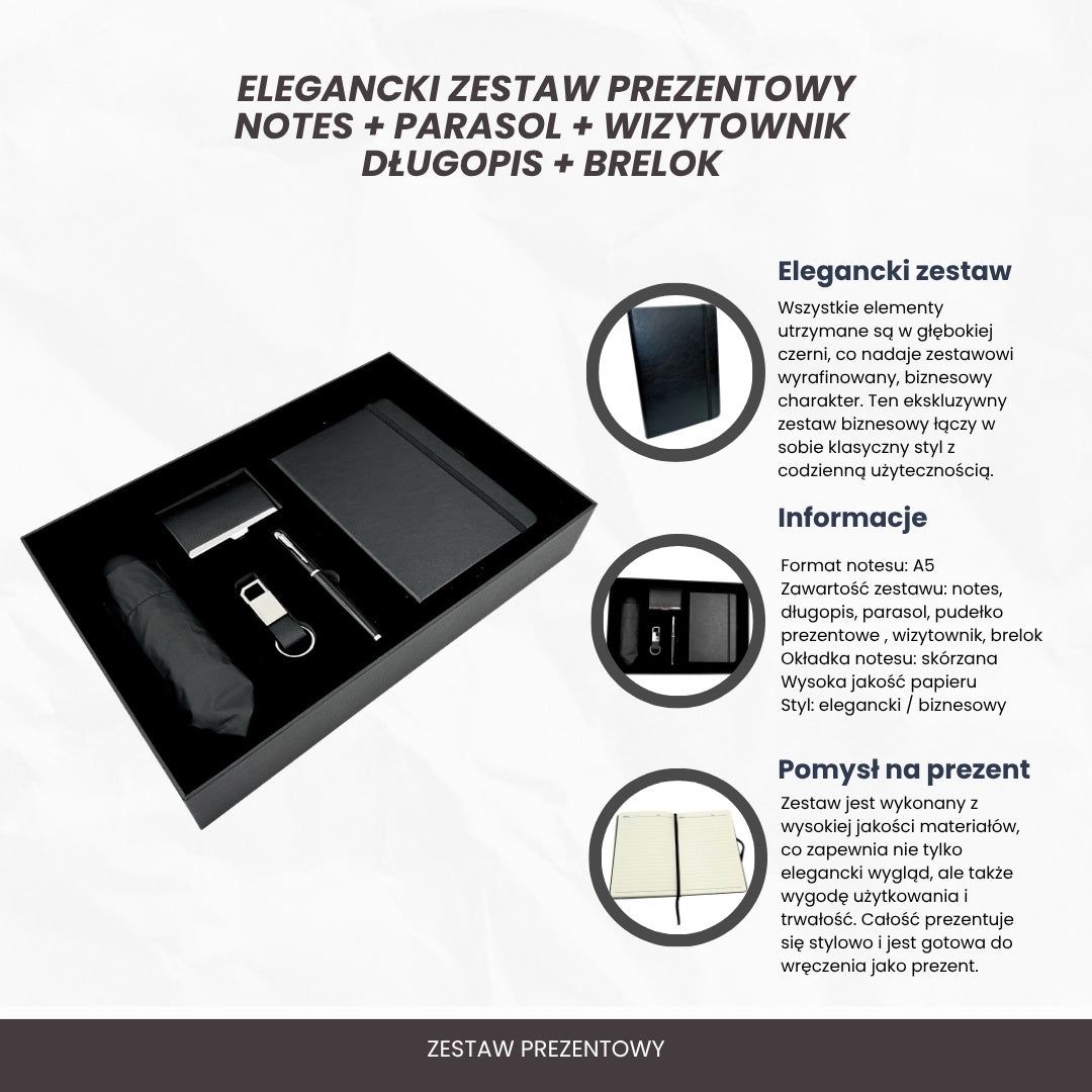 Elegant Premium Business Gift Set - Leather Notebook Umbrella Business Card Holder Pen Keychain - EE15