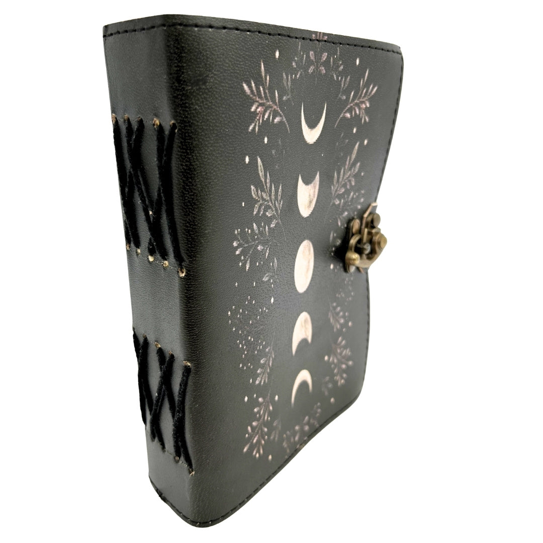 Retro Leather Notebook with Moon Phases – Goatskin, 200 Pages, 150 GSM Paper – H080