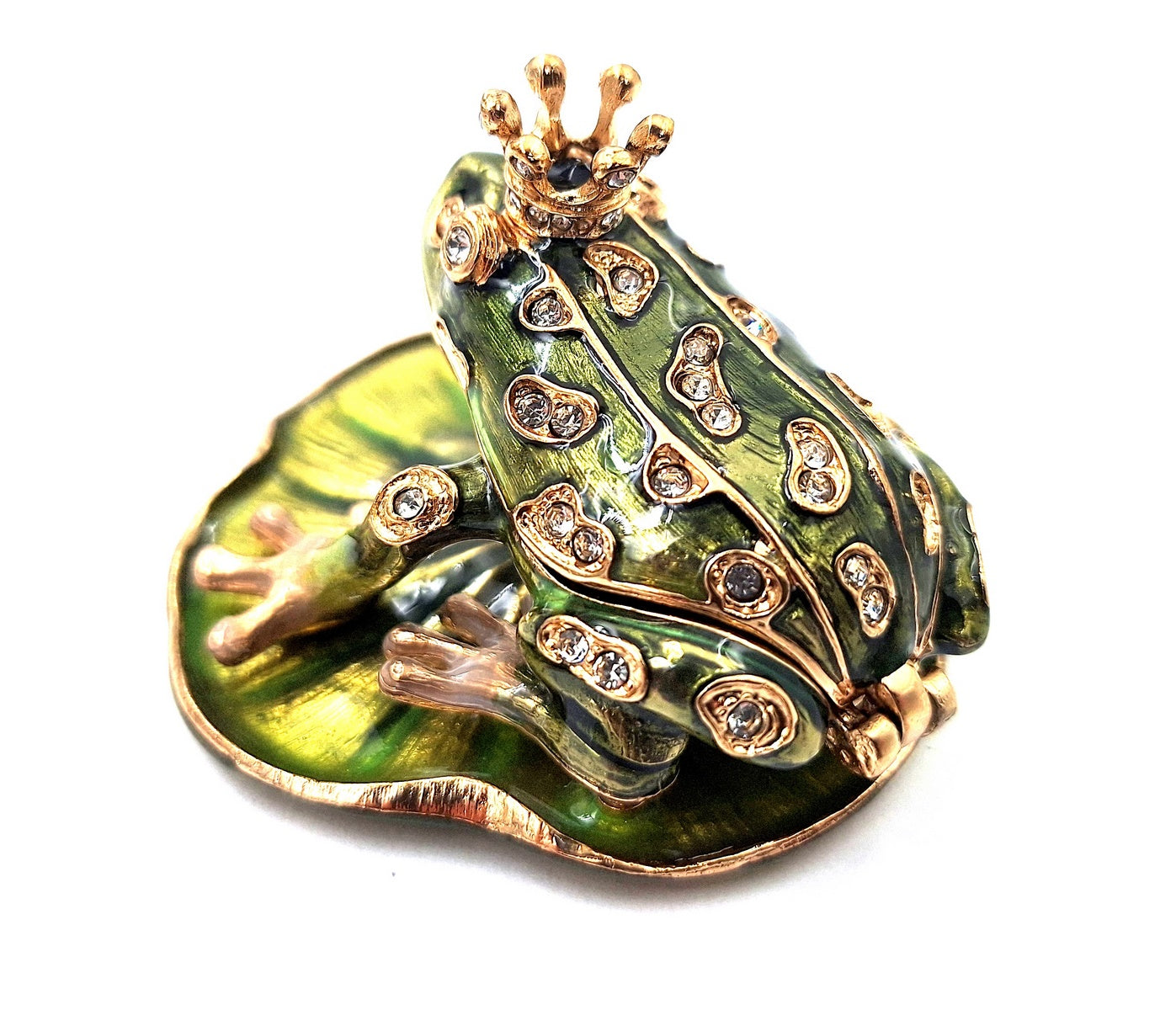 Exclusive, Richly Decorated Metal Box with Crystals - Frog - B0746-54