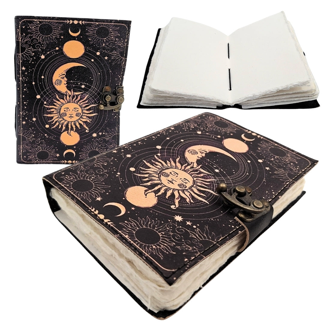 Decorative Leather Notebook Sun and Moon 200 Pages - AH07