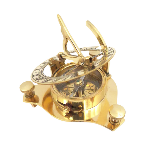 Brass Compass and Sundial in a Leather Case - SUN023F