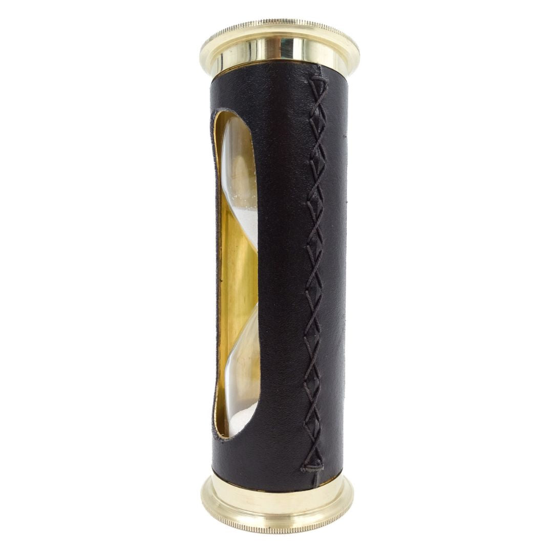 5-Minute Hourglass with World Clock and Perpetual Calendar in a Leather Case - STPL133/6
